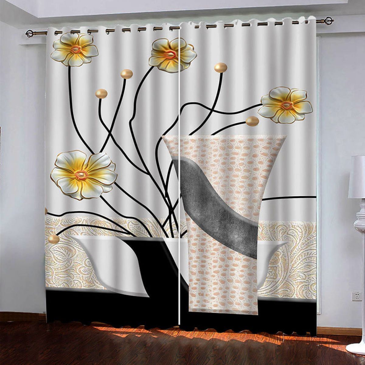 bonsai and porcelains printed window curtain home decor 7677