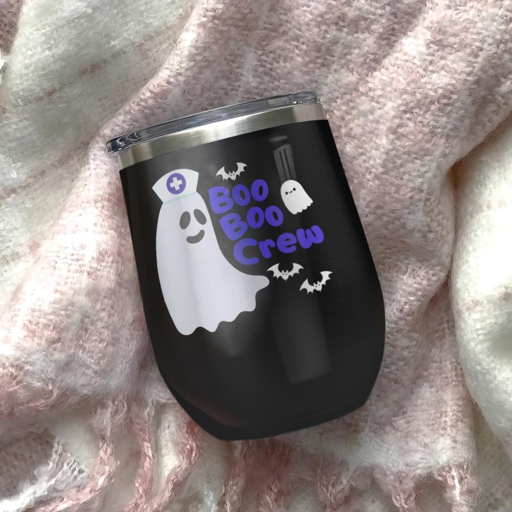 boo boo crew happy halloween patterns boo ghost scary pumpkin trick or treat halloween wine tumbler 3056
