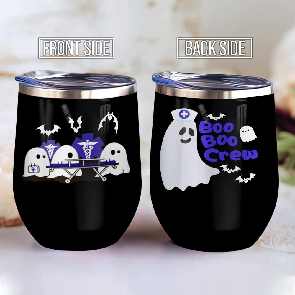 boo boo crew happy halloween patterns boo ghost scary pumpkin trick or treat halloween wine tumbler 3154