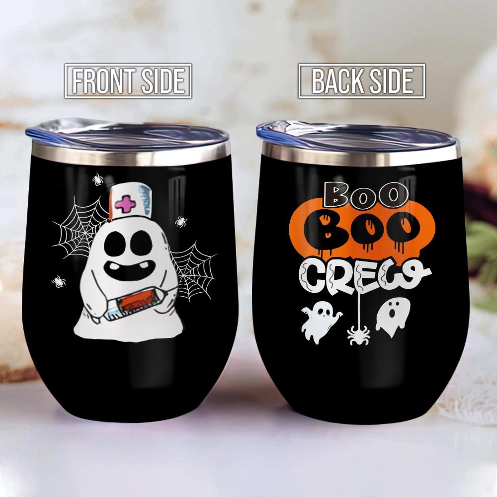 boo boo crew happy halloween patterns boo ghost scary pumpkin trick or treat halloween wine tumbler 5997