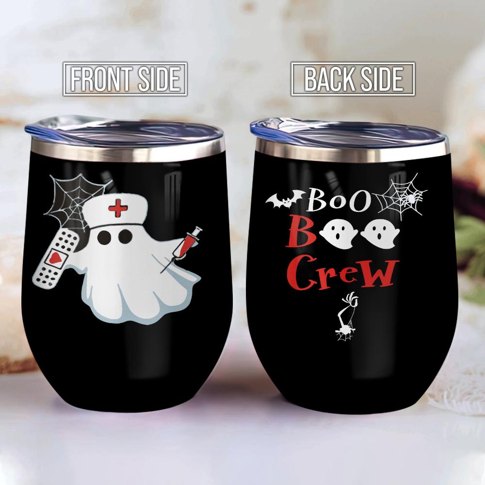 boo boo crew happy halloween patterns boo ghost scary pumpkin trick or treat halloween wine tumbler 6647
