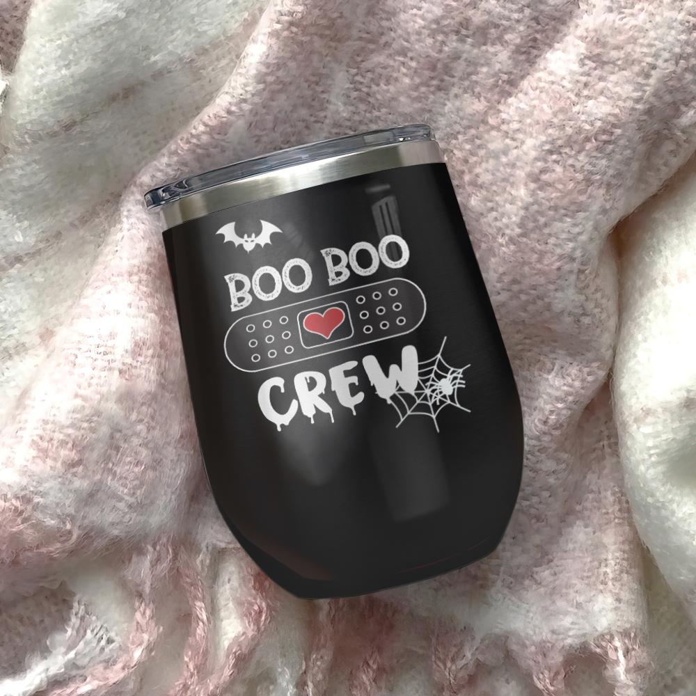 boo boo crew happy halloween patterns boo ghost scary pumpkin trick or treat halloween wine tumbler 6687