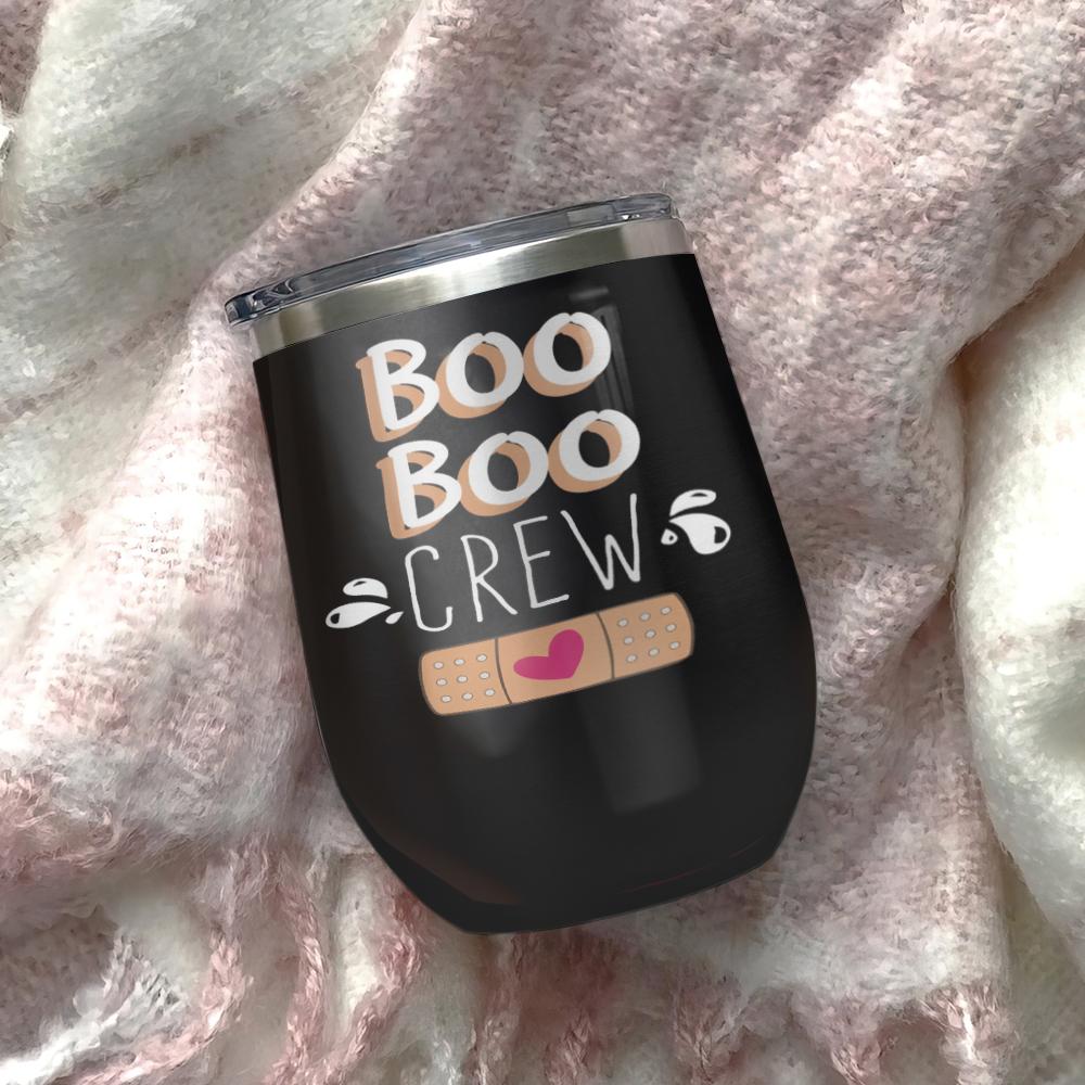 boo boo crew happy halloween patterns boo ghost scary pumpkin trick or treat halloween wine tumbler 7622