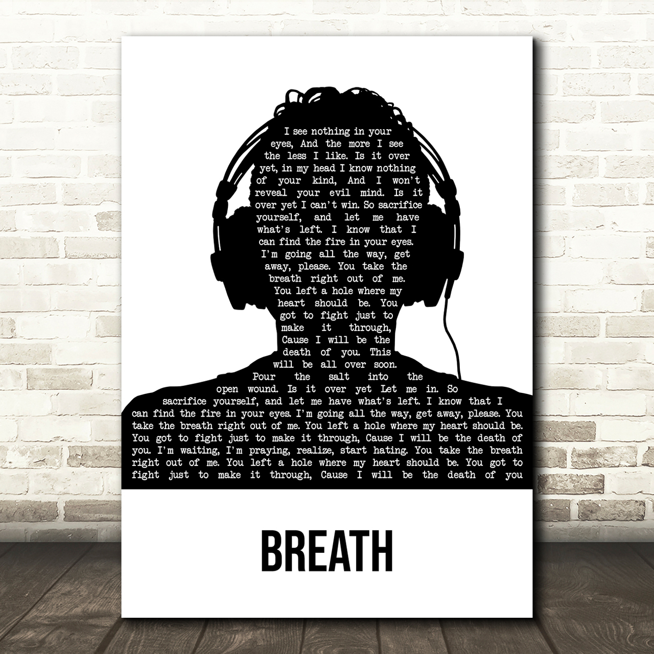 breaking benjamin breath black white man headphones song lyric wall art print 3005