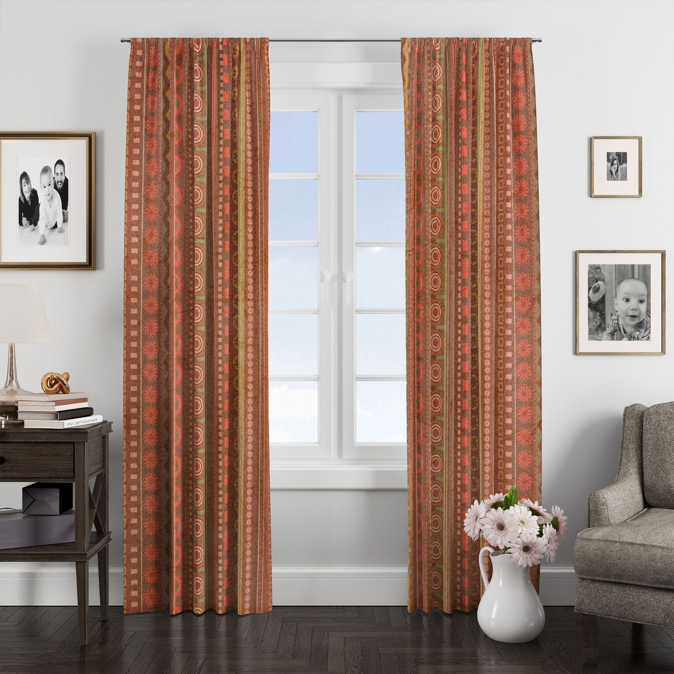 brown floral boho pattern window curtains home decor 3092