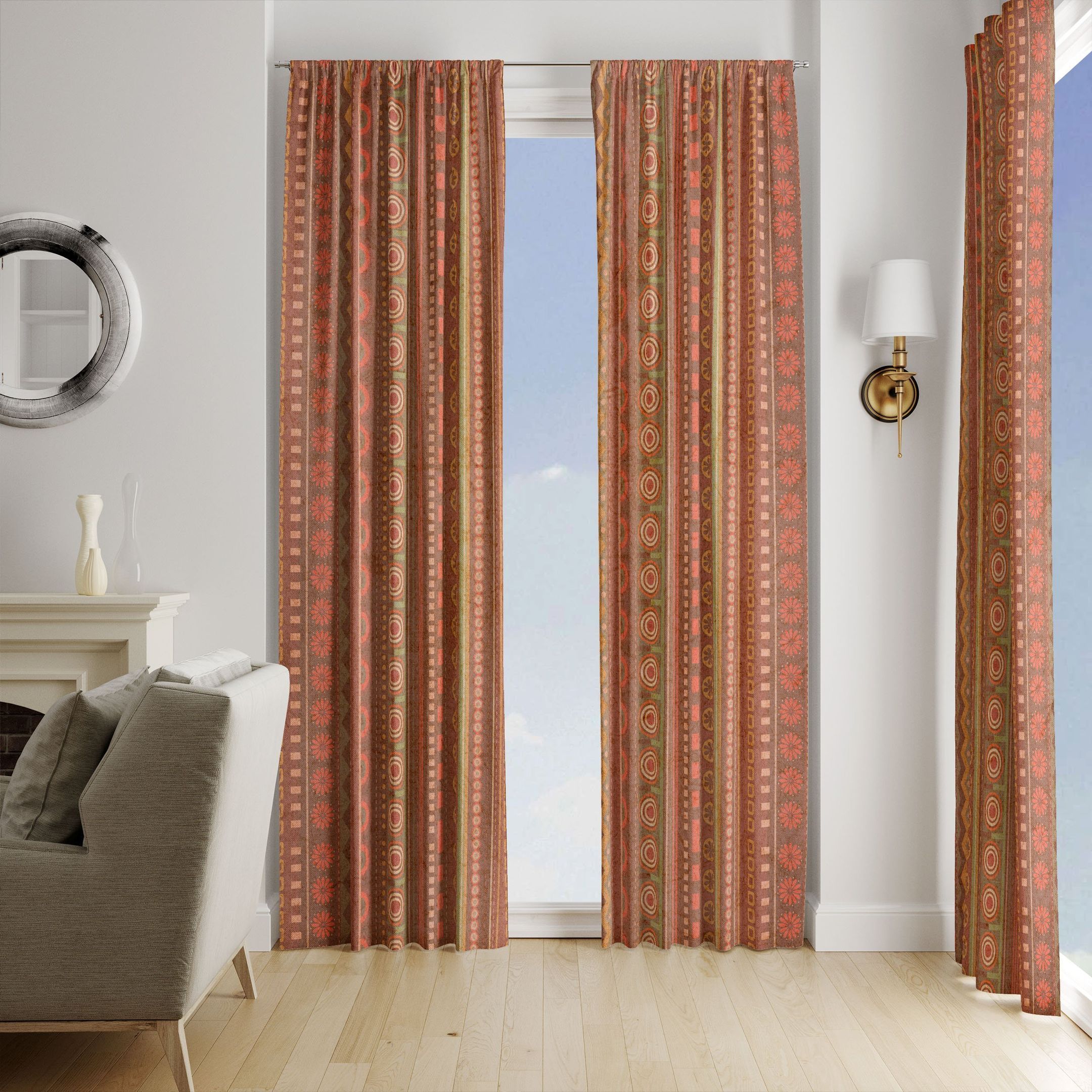 brown floral boho pattern window curtains home decor 3976