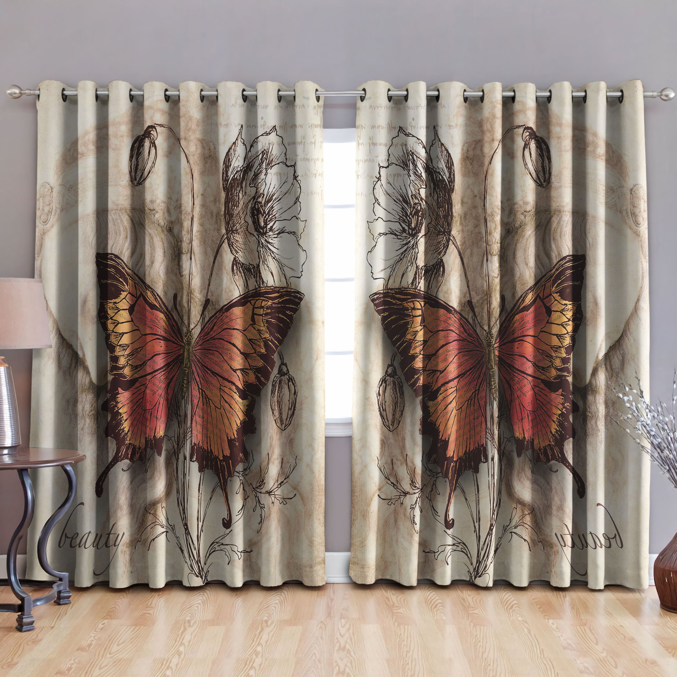 butterfly the wings of them printed window curtain home decor 4658