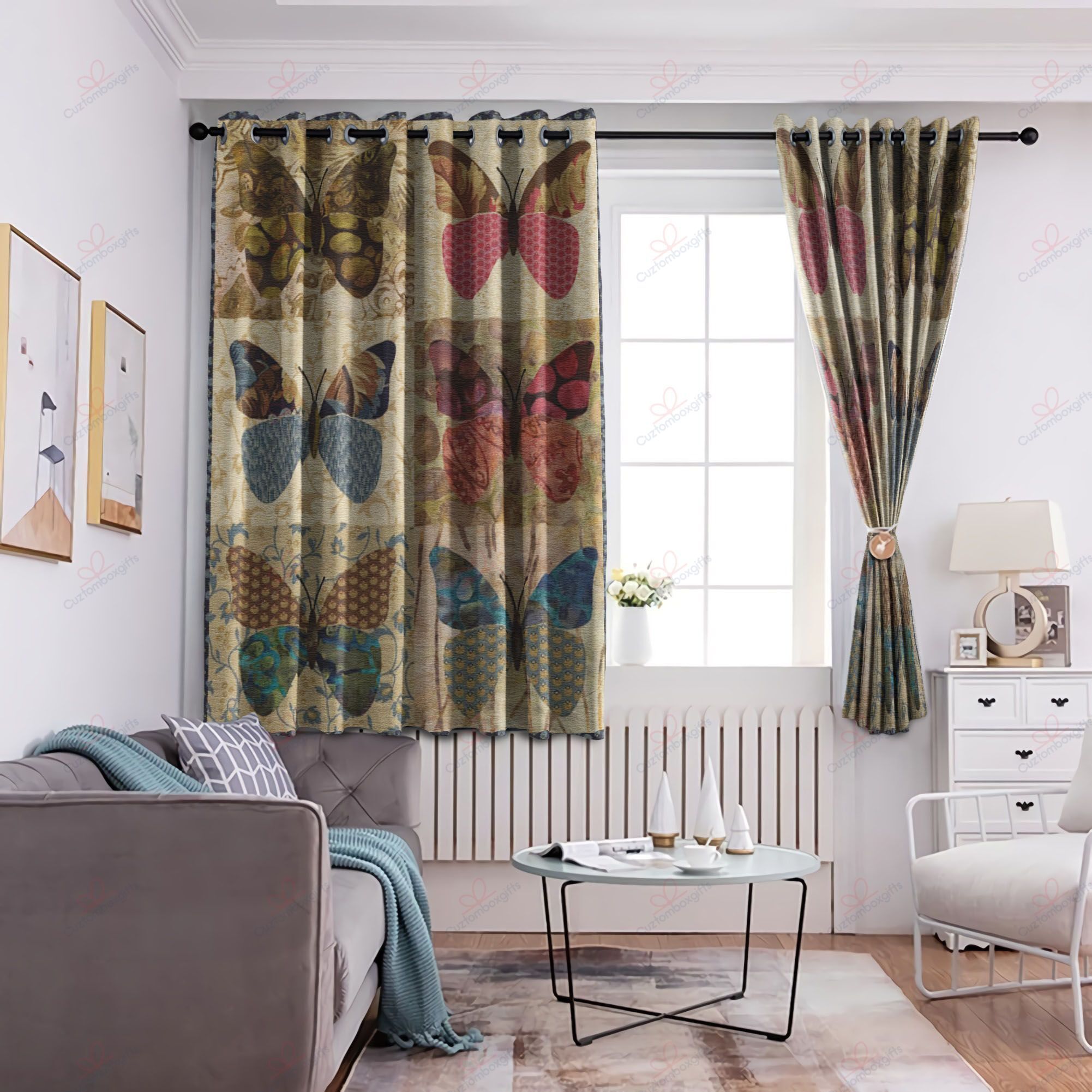 butterfly vintage printed window curtains home decor 7526