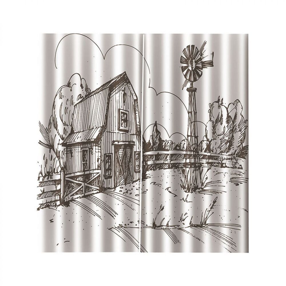 cabin village view printed window curtain home decor 6971