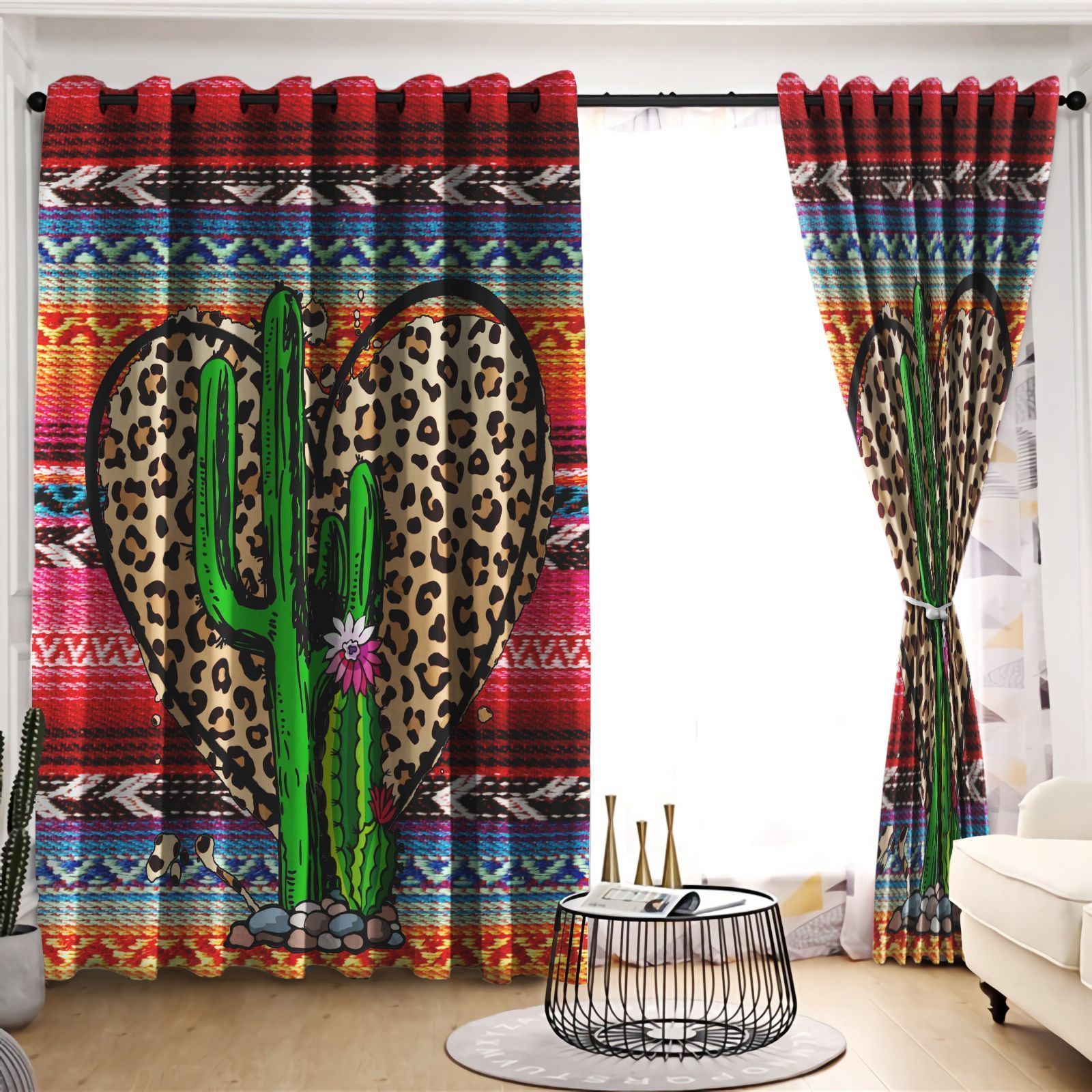 cactus printed window curtains home decor 1297
