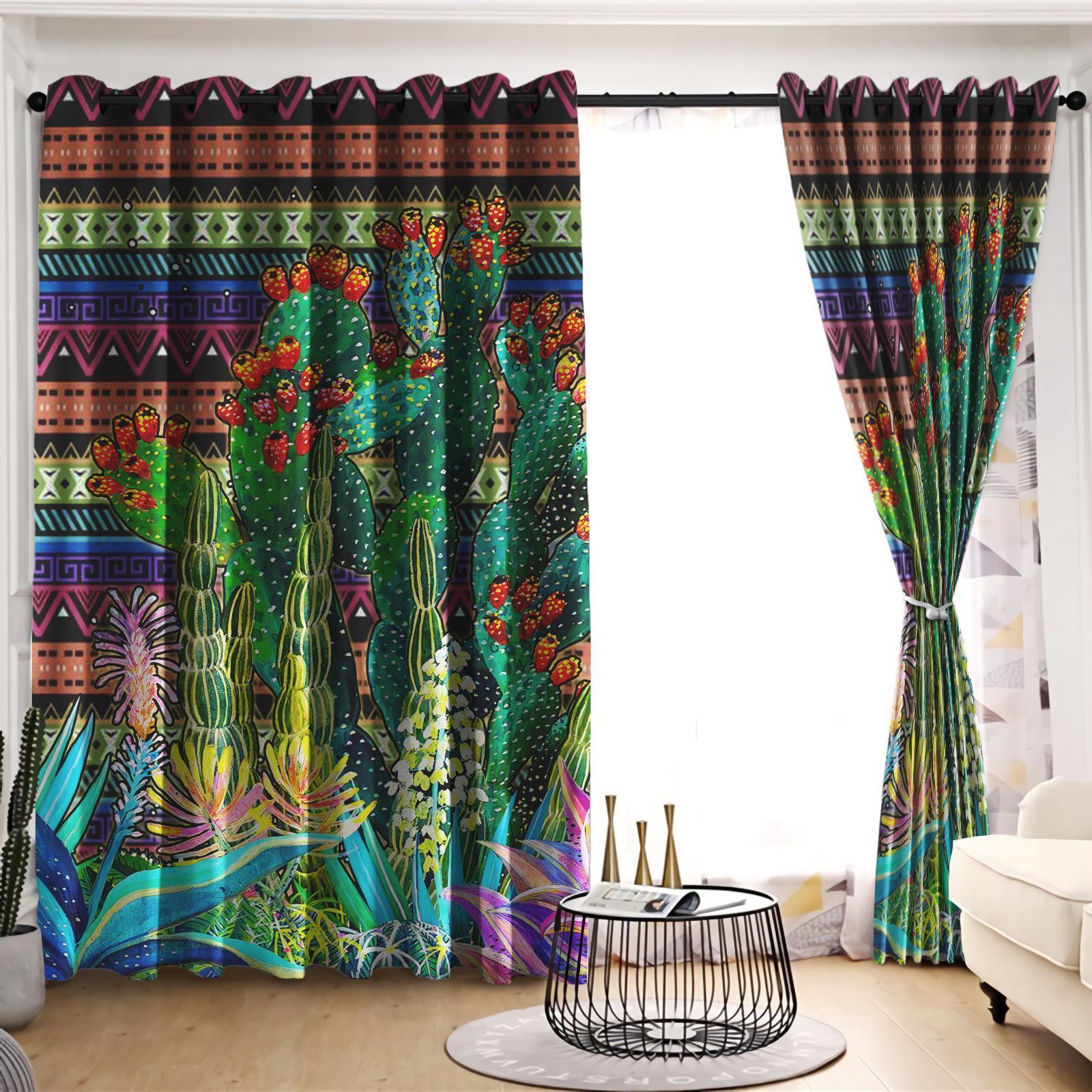 cactus wild life native art printed window curtain home decor 1569