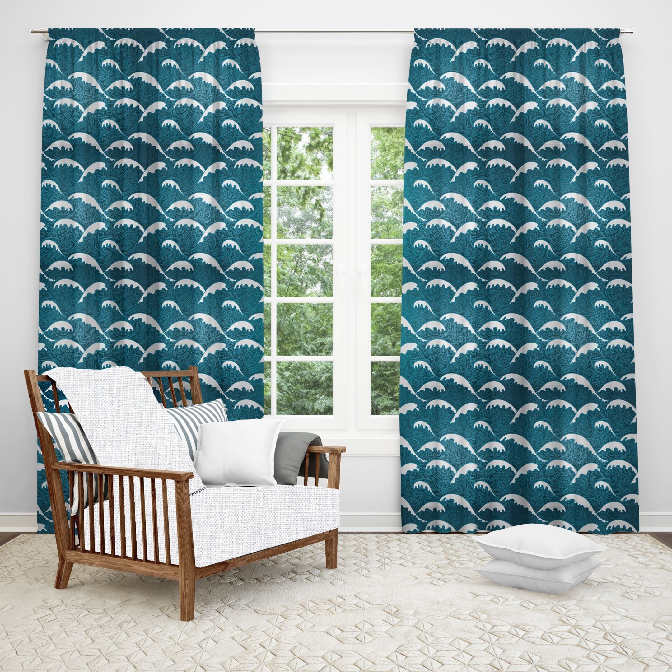 calm waves printed window curtain home decor 1230