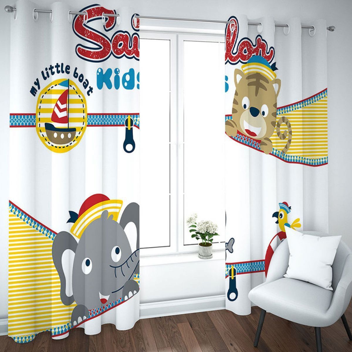 cartoon animals and navigation printed window curtain home decor 2392