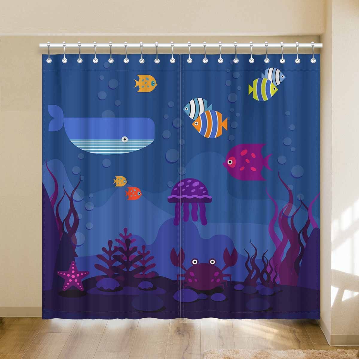 Cartoon Sea Animals Under The Sea Printed Window Curtain cartoon sea animals under the sea printed window curtain 7886