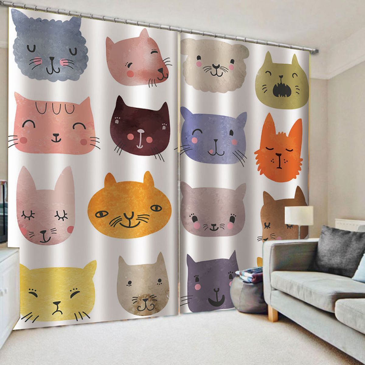 Cats And Dogs Printed Window Curtain Home Decor cats and dogs printed window curtain home decor 3966