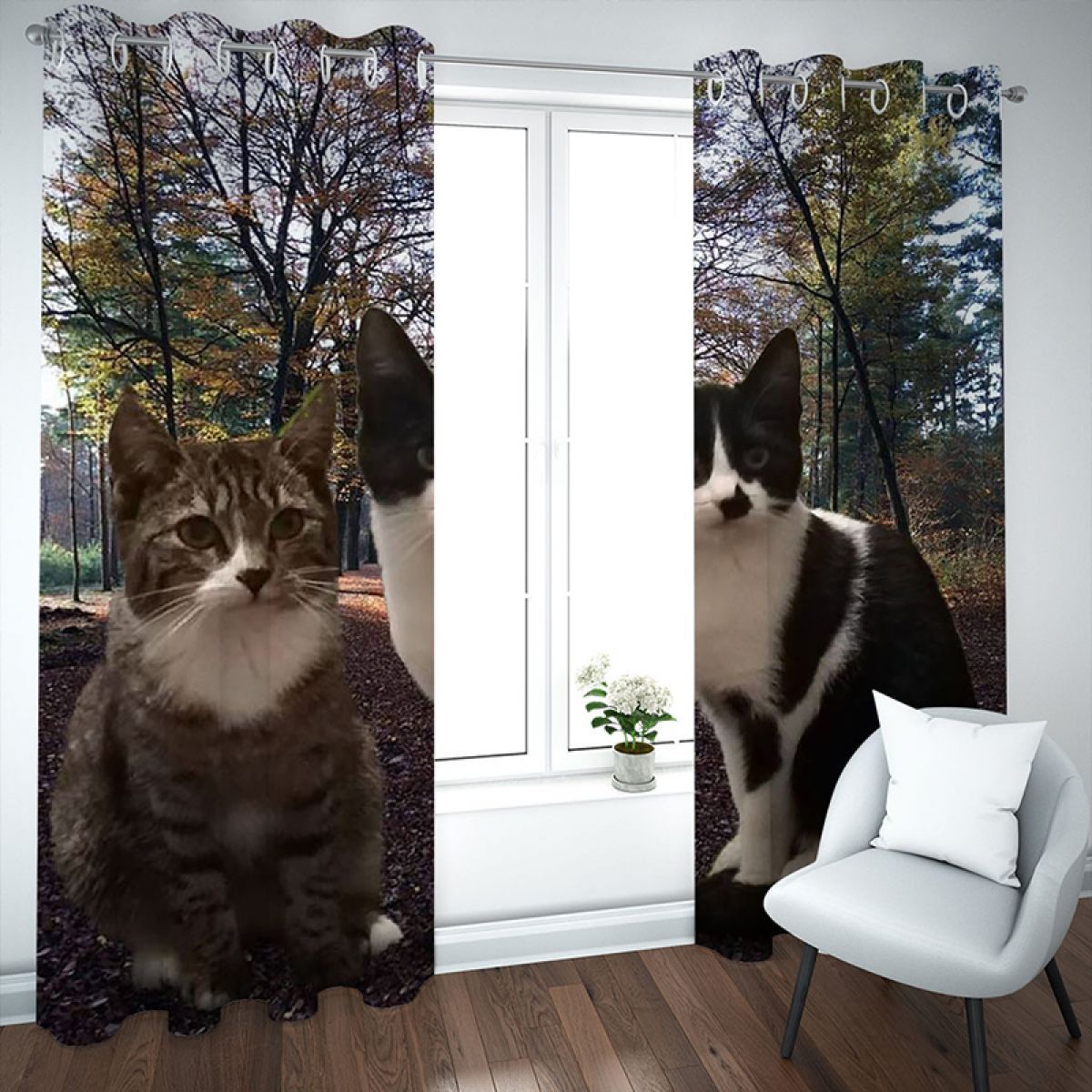 cats in the forest printed window curtain home decor 5328