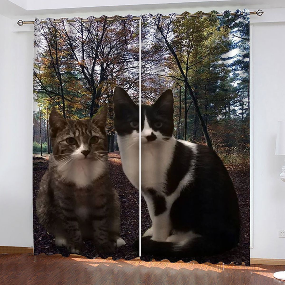 cats in the forest printed window curtain home decor 7348