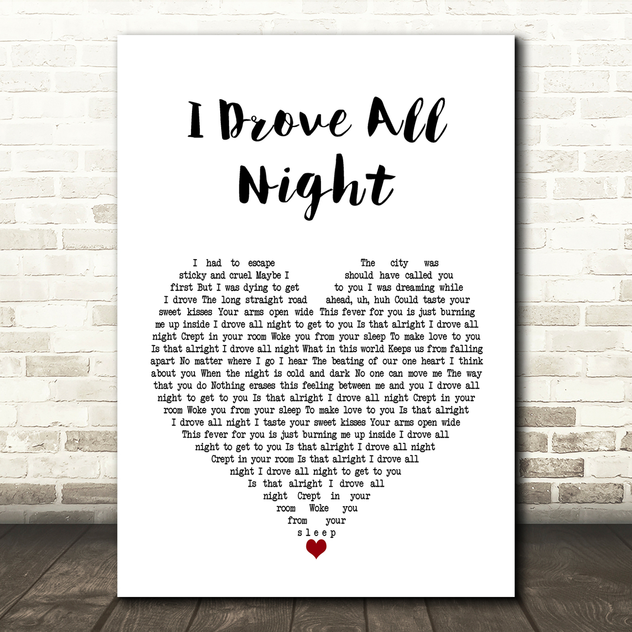 celine dion i drove all night white heart song lyric art print 5653