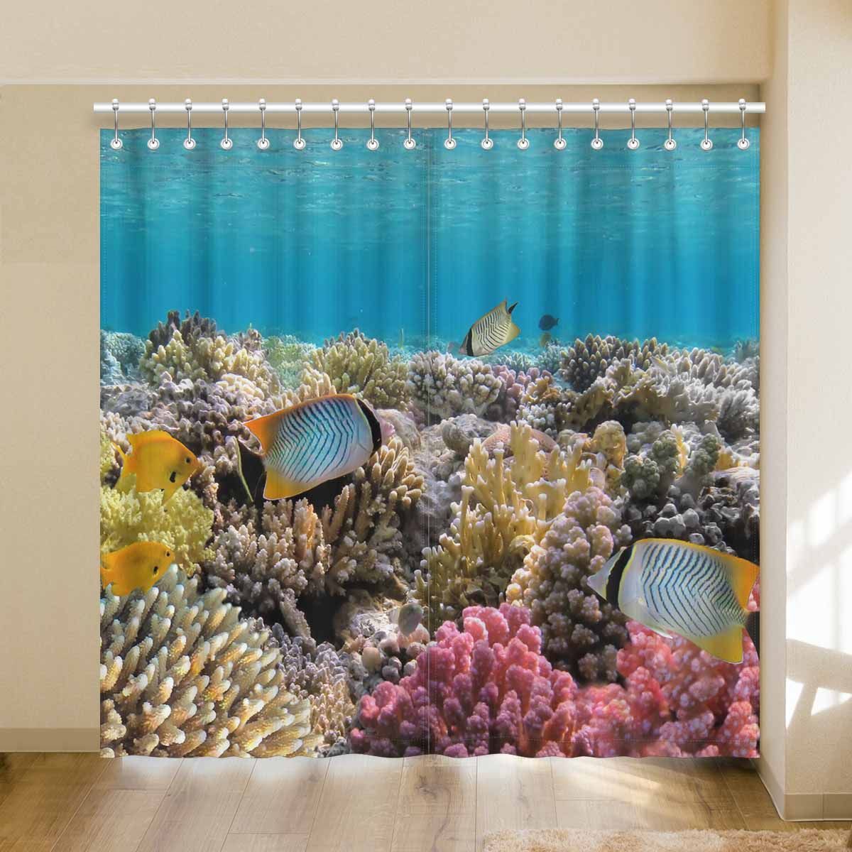 chevron butterflyfish with coral reef printed window curtain 4087