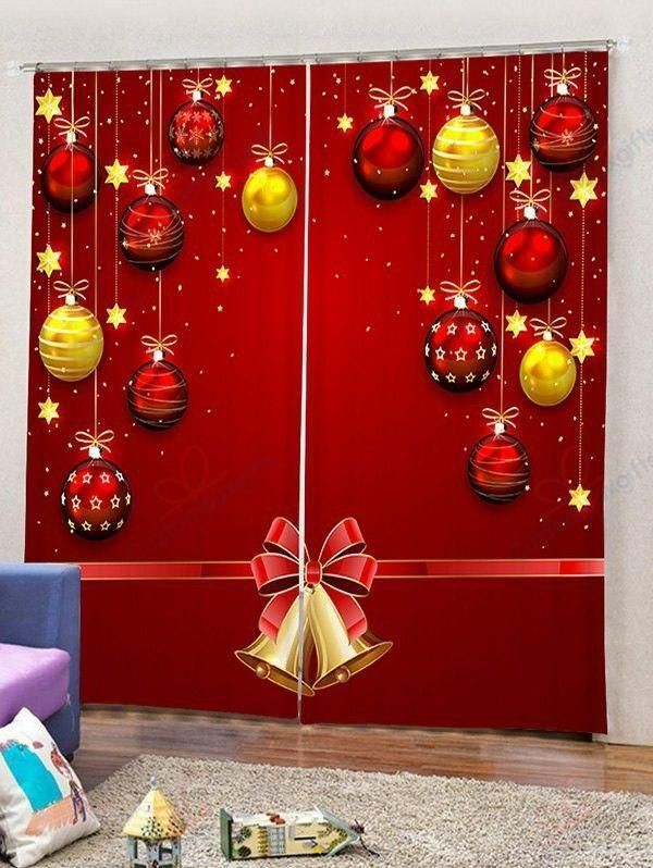 christmas balls bells printed window curtain home decor 5150