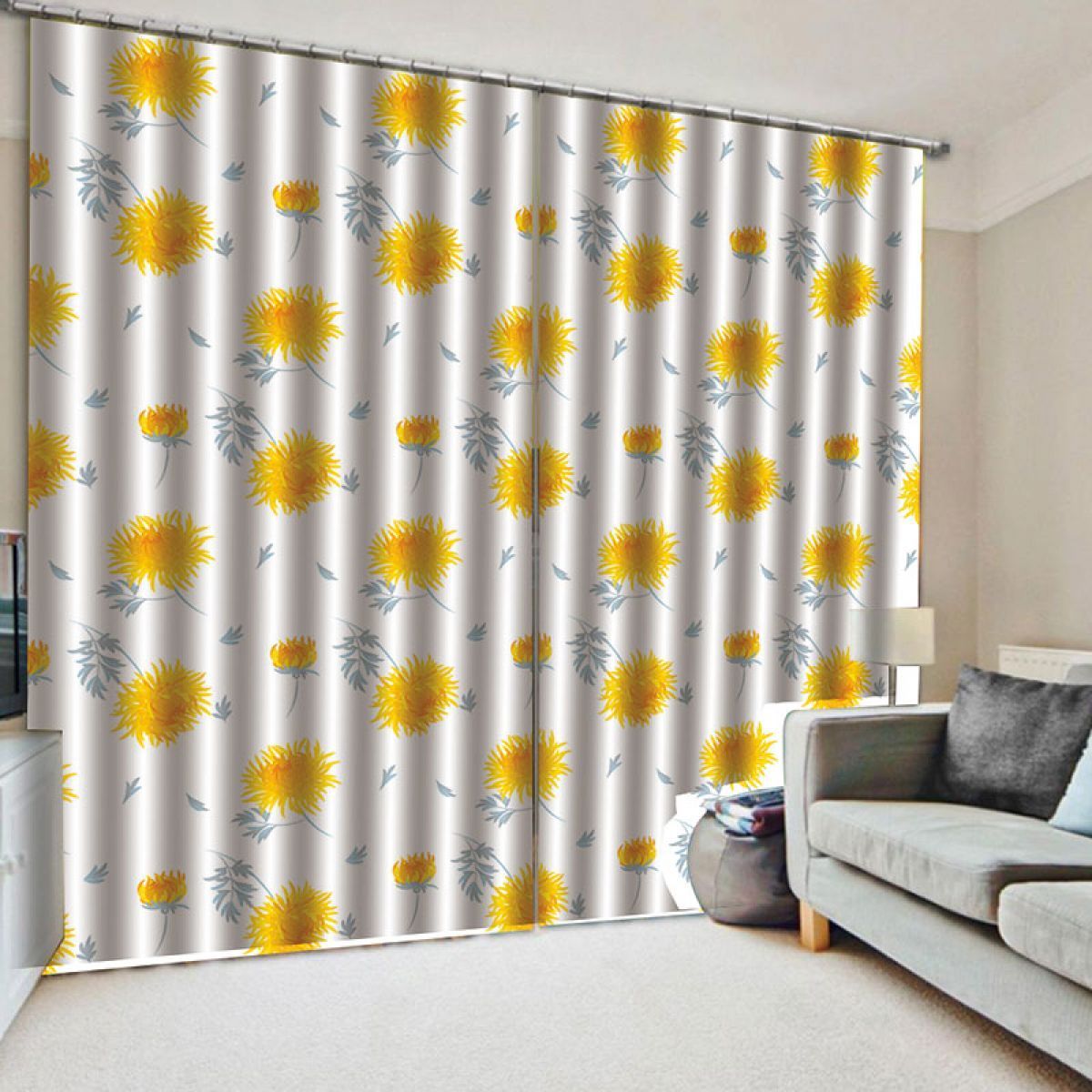 chrysanthemum yellow and white printed window curtain home decor 5278