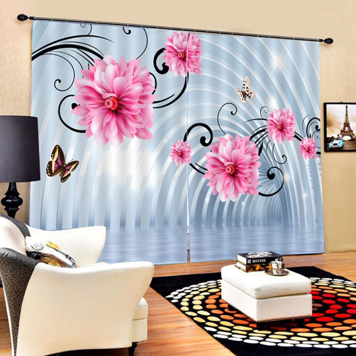cloister flower and butterfly printed window curtain home decor 3085