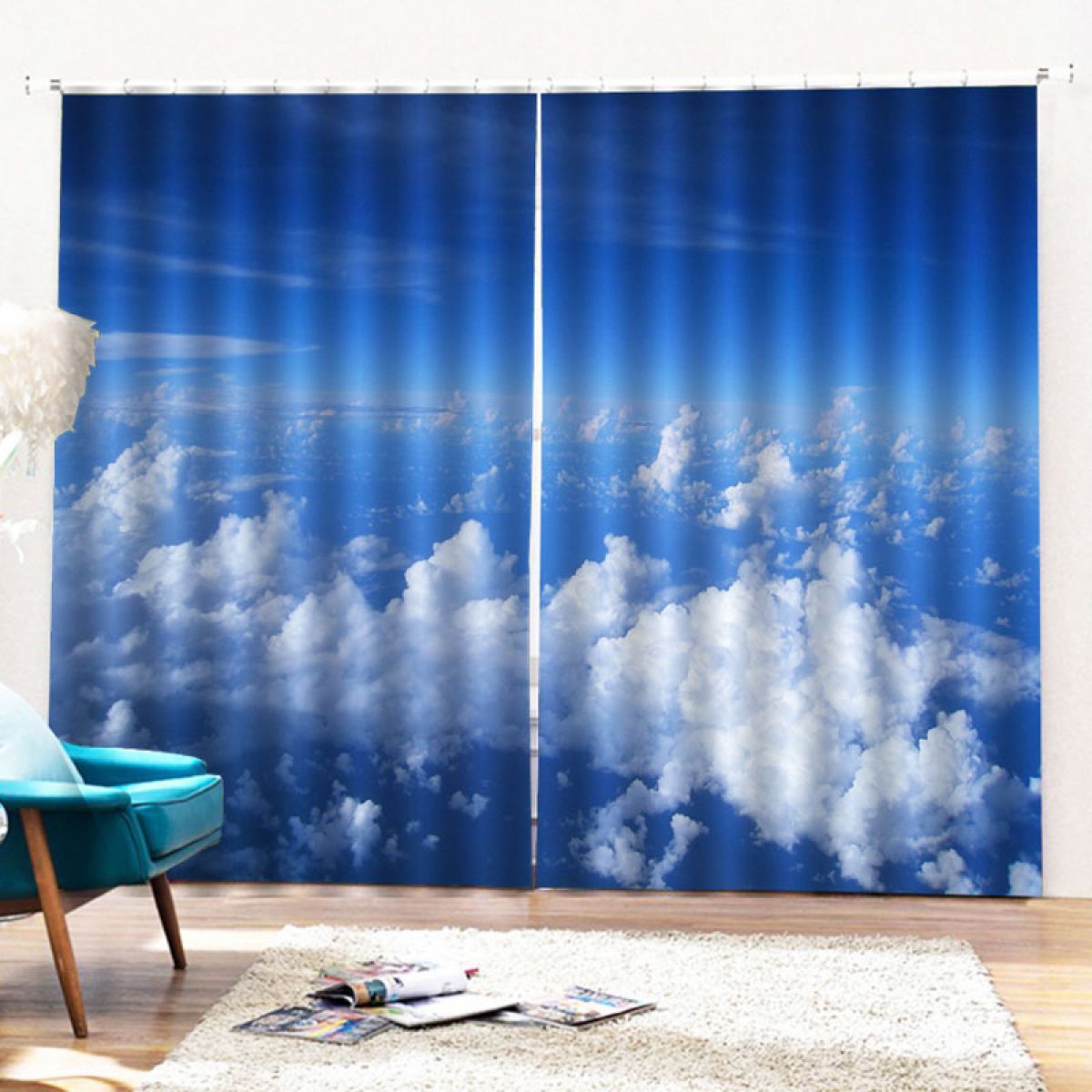 Cloud And Blue Sky Printed Window Curtain Home Decor cloud and blue sky printed window curtain home decor 3527