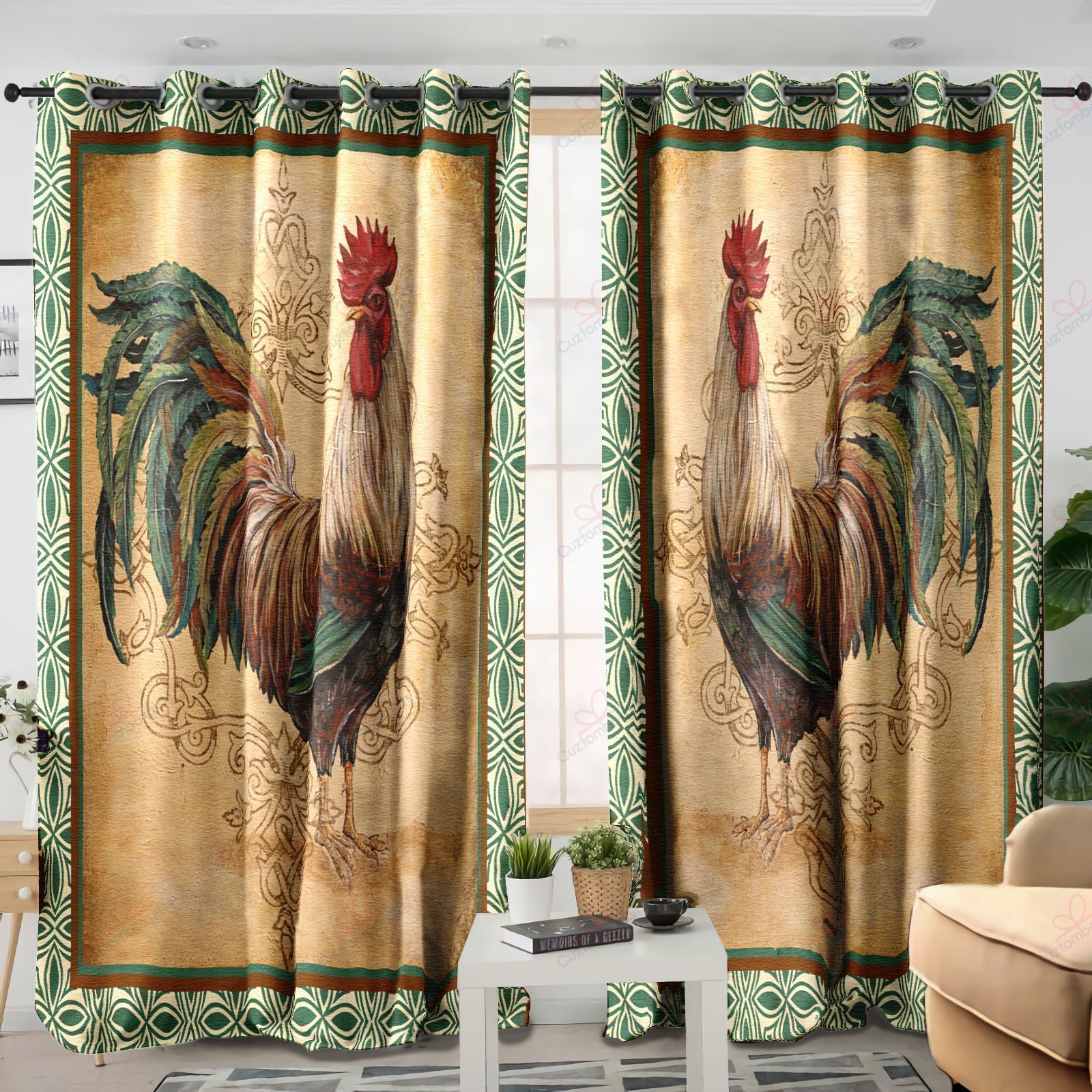 cock vintage printed window curtain home decor 1299