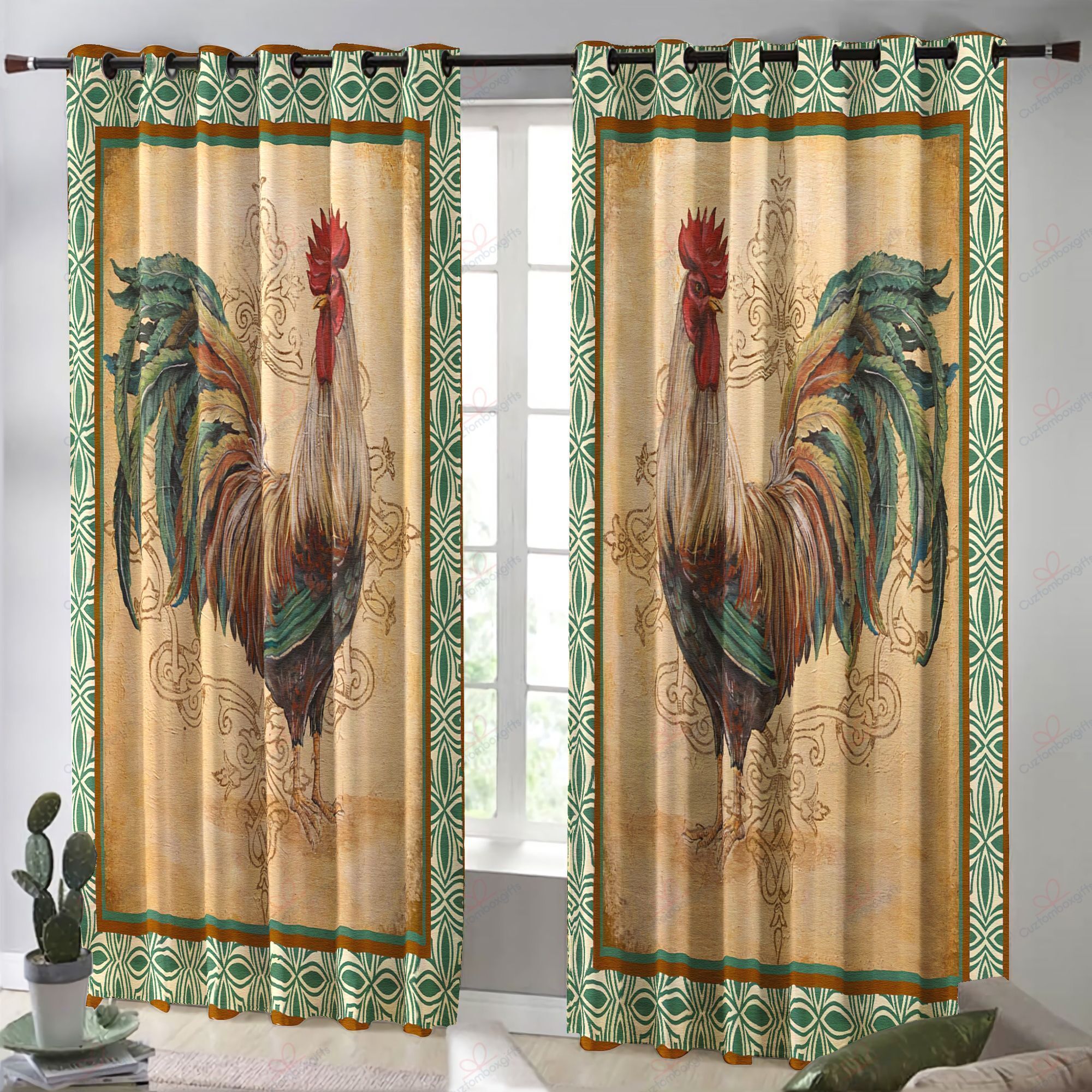 cock vintage printed window curtain home decor 1616