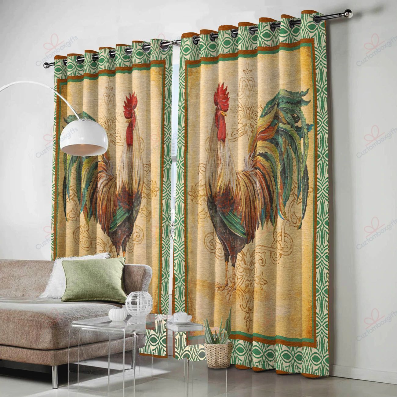 cock vintage printed window curtain home decor 3804