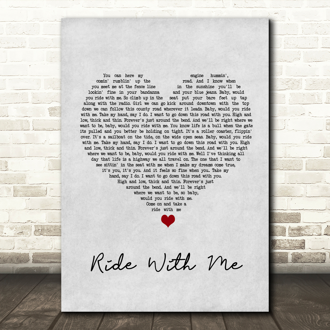 cody johnson ride with me grey heart song lyric wall art print 5062