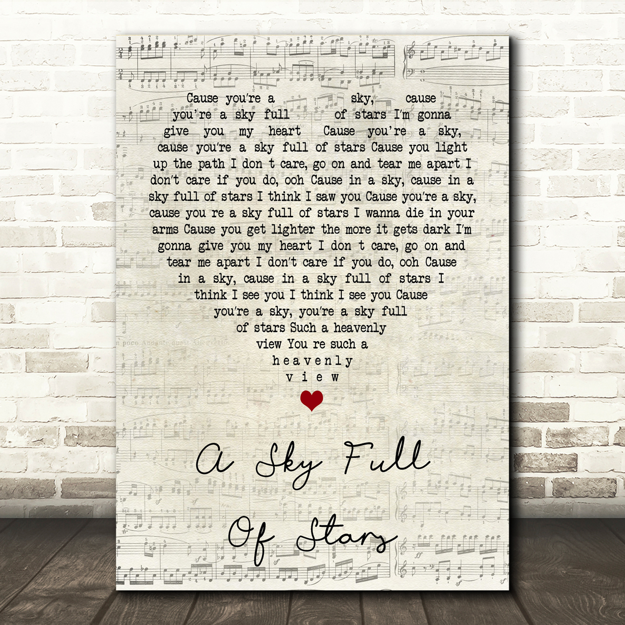 coldplay a sky full of stars script heart song lyric print 6274