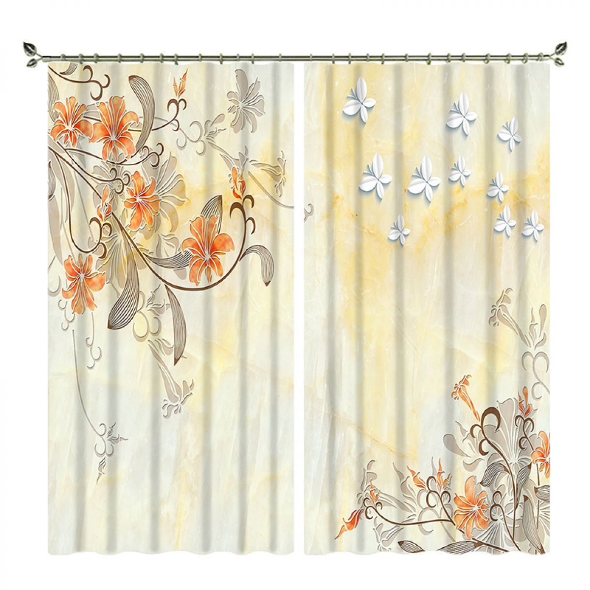 collaborate style painting of floral and butterfly printed window curtain home decor 7120