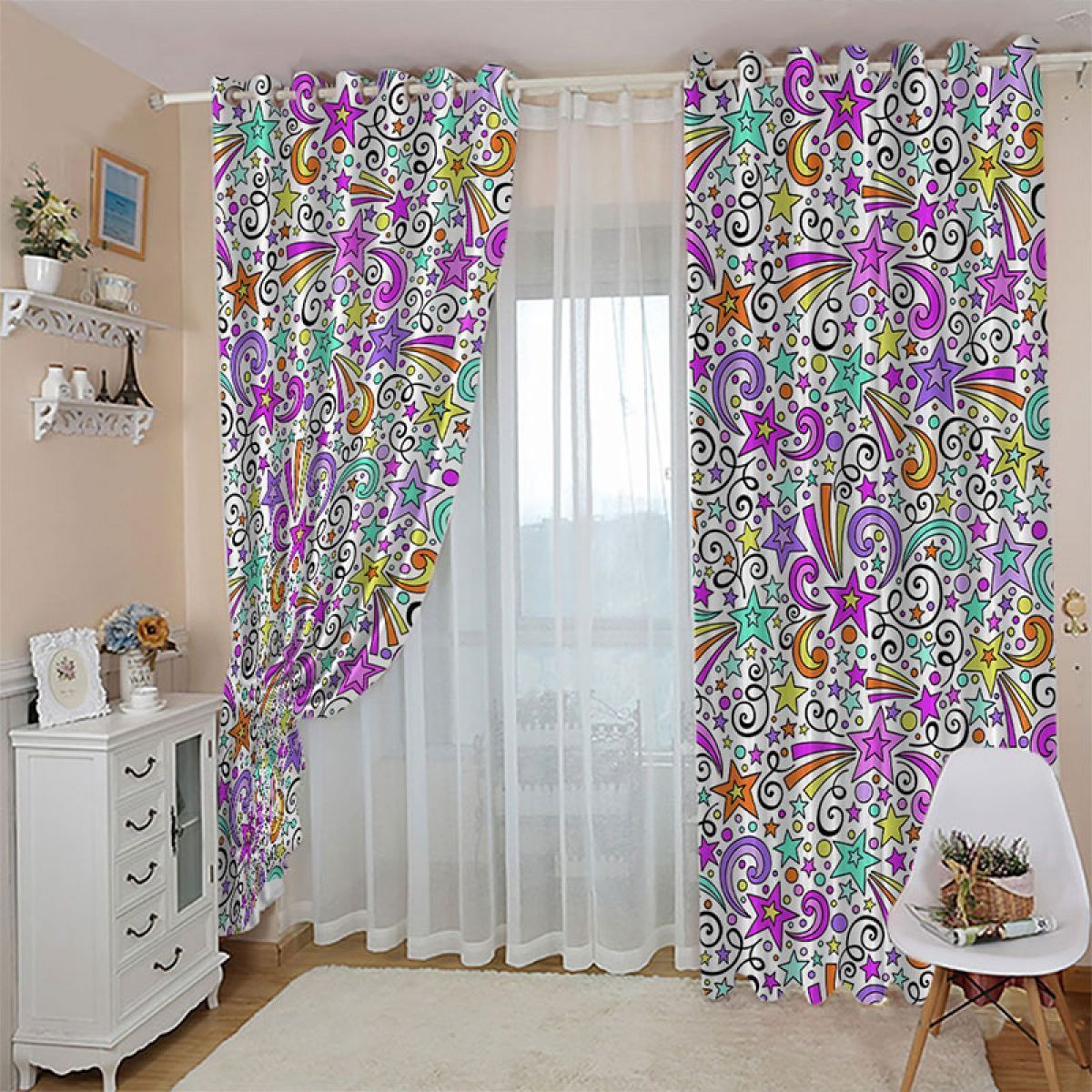 colored ribbon bohemian style printed window curtain home decor 7933