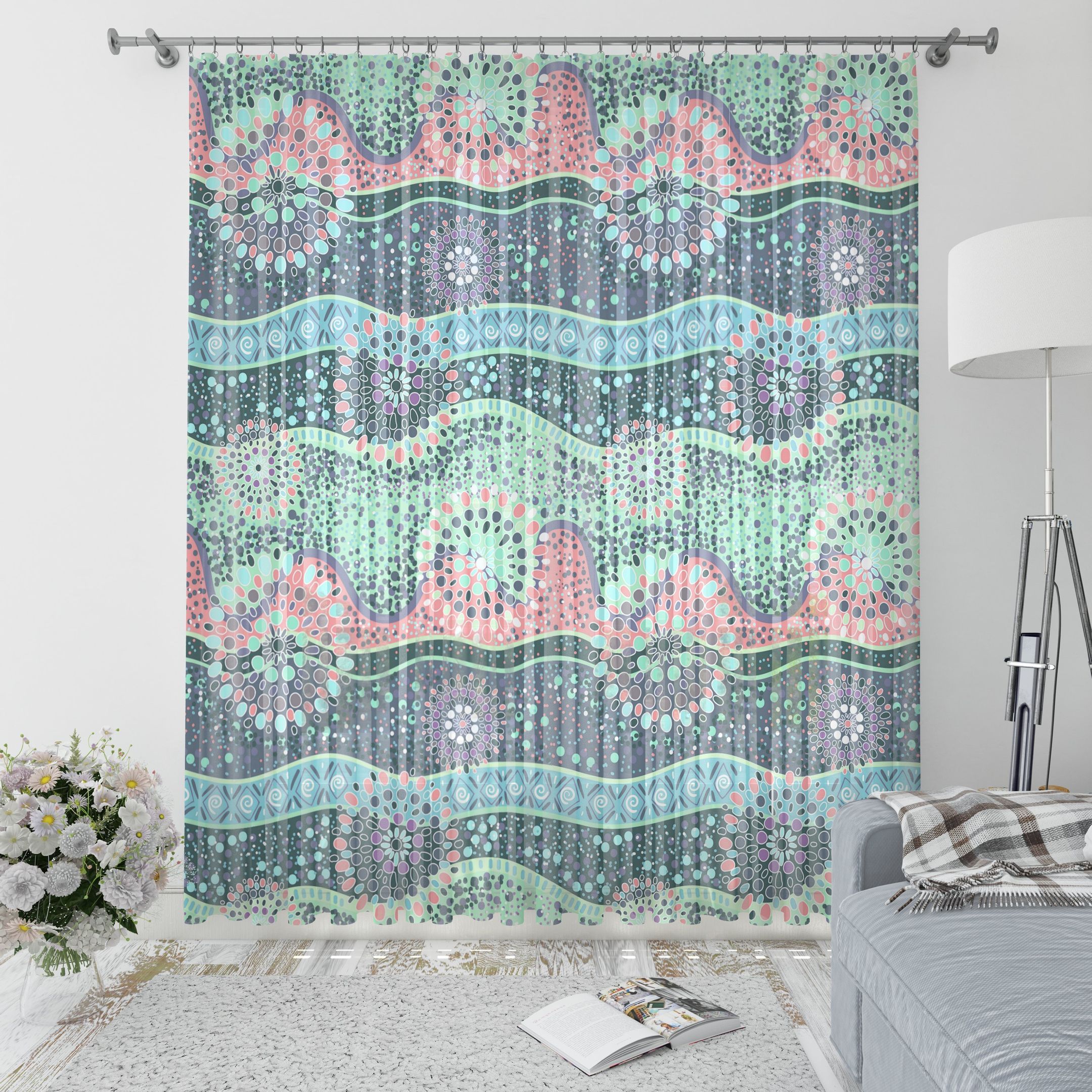 colorful boho abstract pattern window curtains home decor 6139