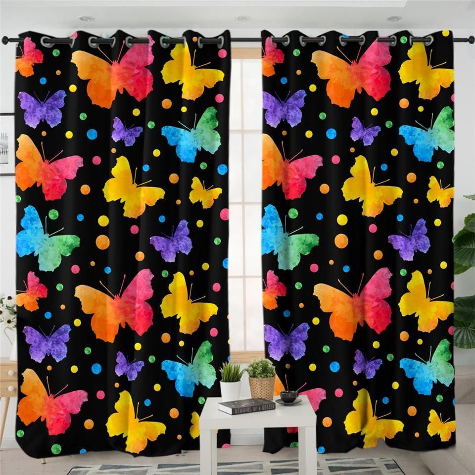 colorful butterflies 3d printed window curtain home decor 2700