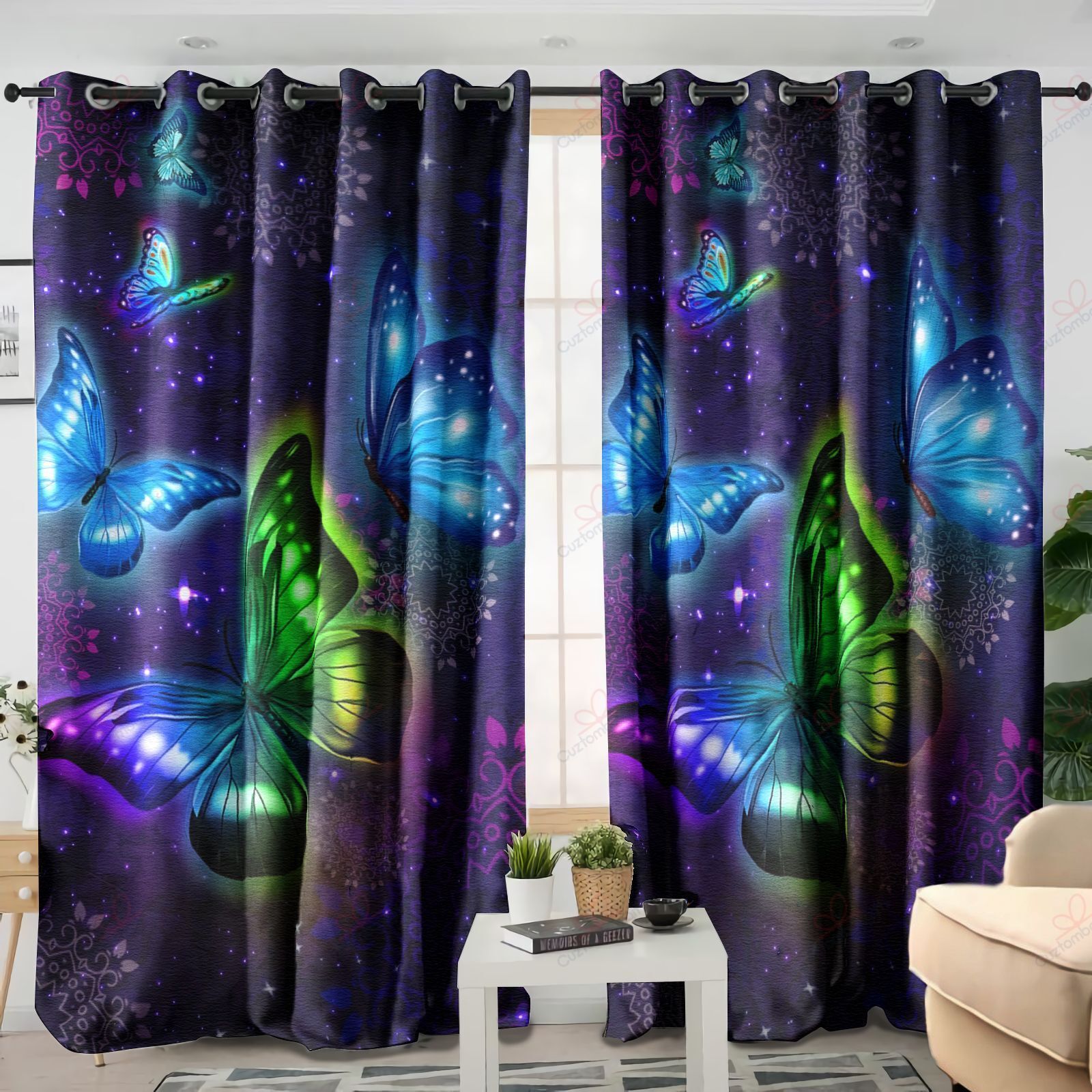 colorful butterfly printed window curtain home decor 4228