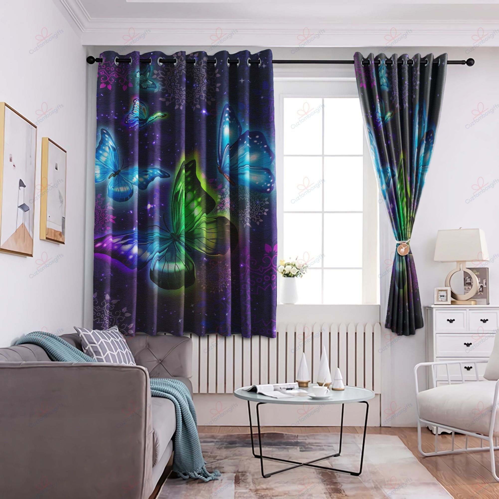 colorful butterfly printed window curtain home decor 4918