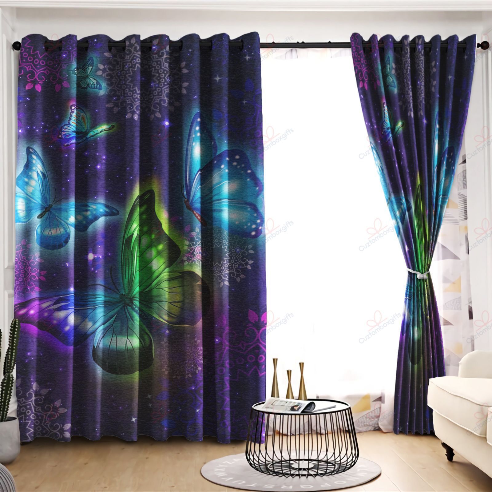 colorful butterfly printed window curtain home decor 8915