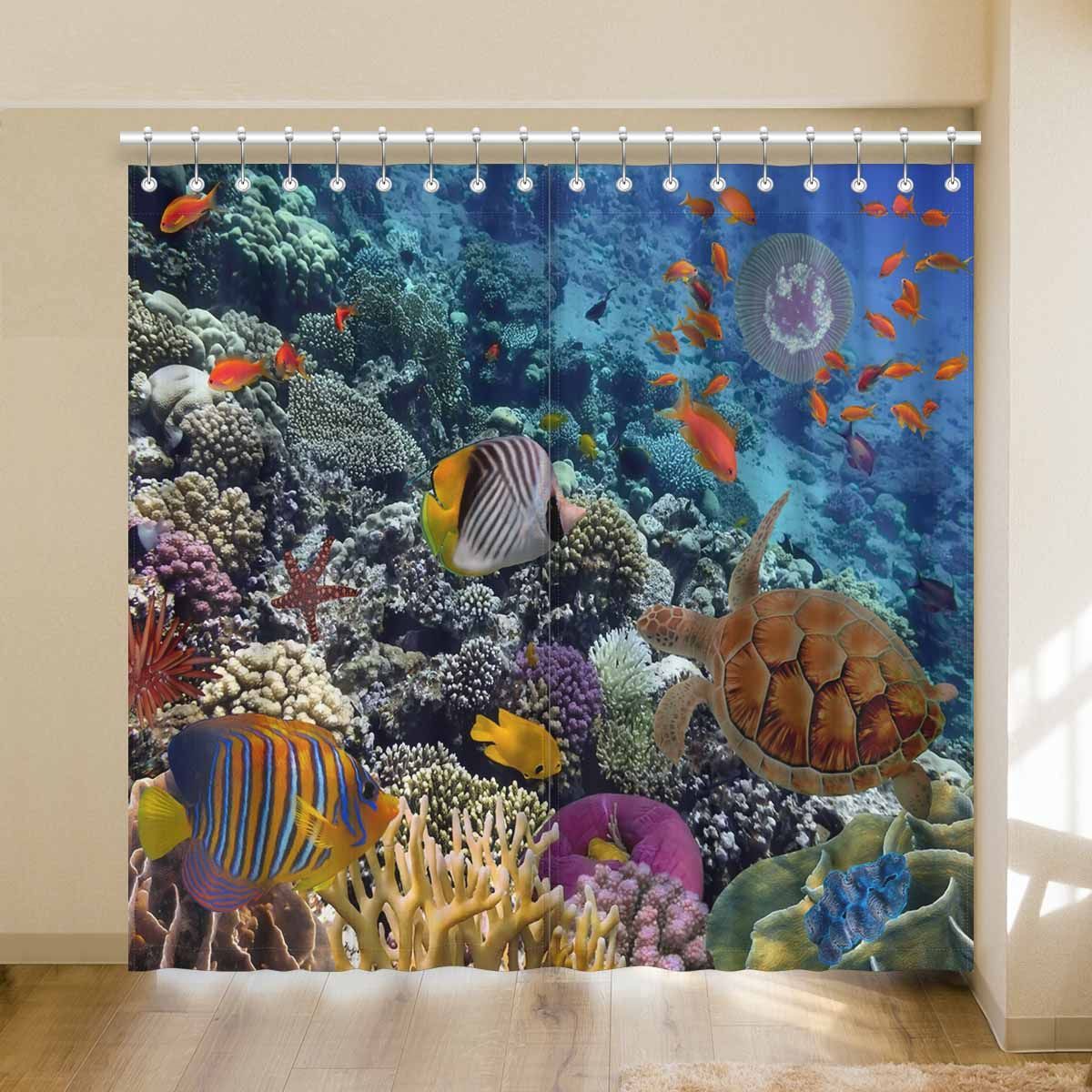 colorful coral reef fish under sea printed window curtain 3147