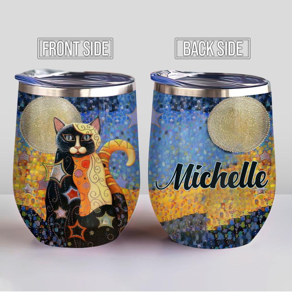colorful gustav klimt cats gift for cat lovers personalized wine tumbler 8639