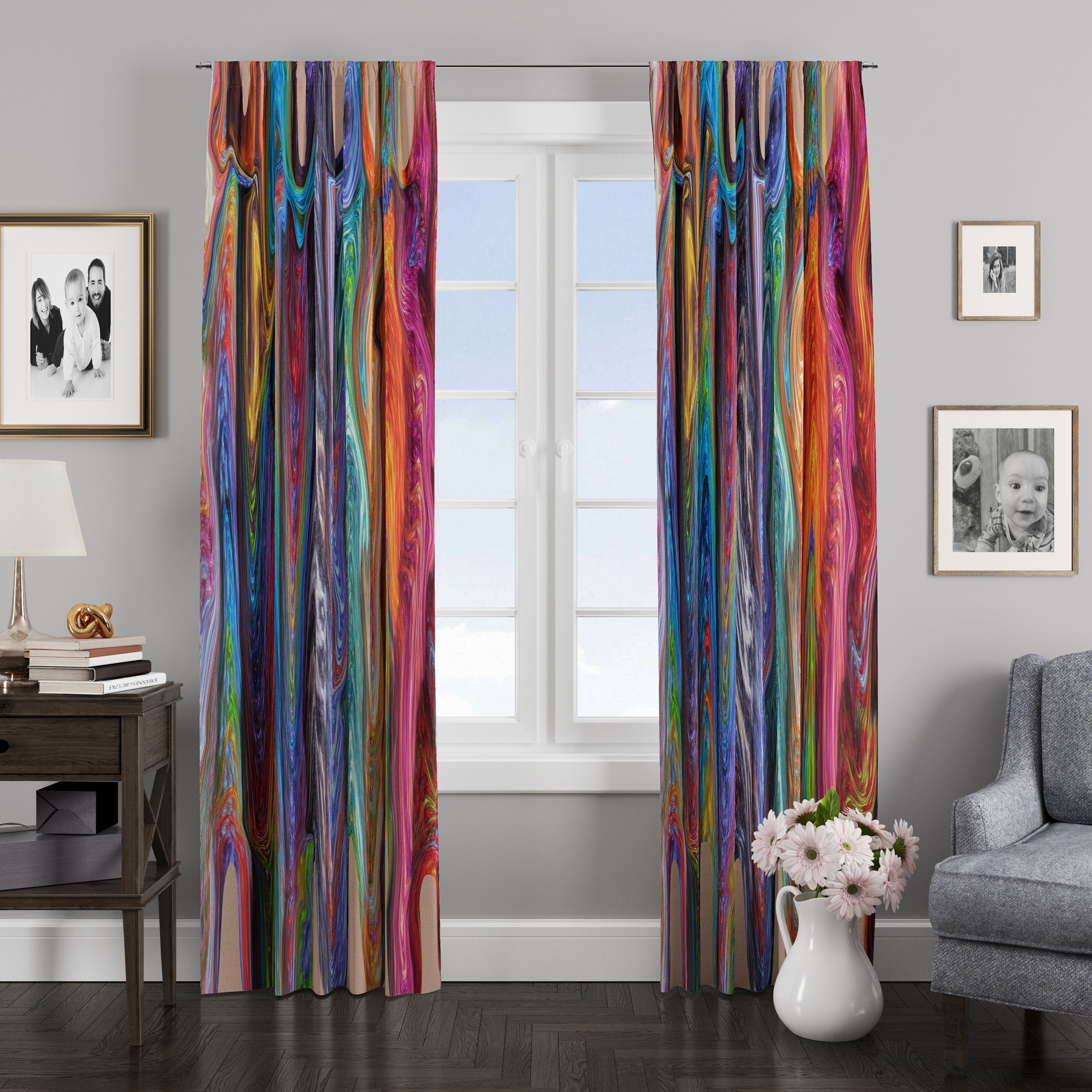 colorful hippie swirls window curtains home decor 3524