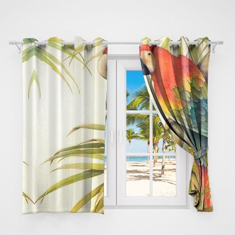 Colorful Parrot Tropical Forest Printed Window Curtain colorful parrot tropical forest printed window curtain 5049