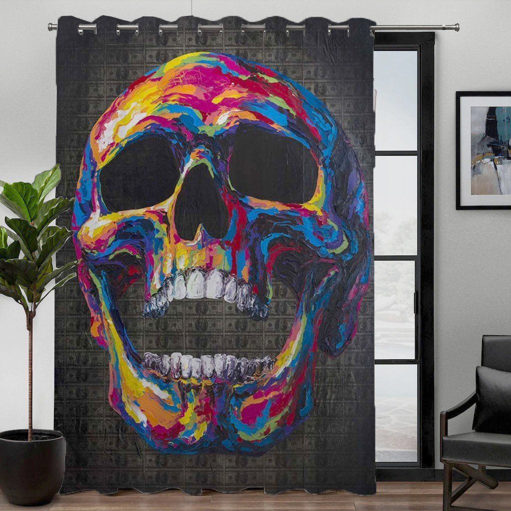 colorful screaming skull gray background printed window curtain 2294