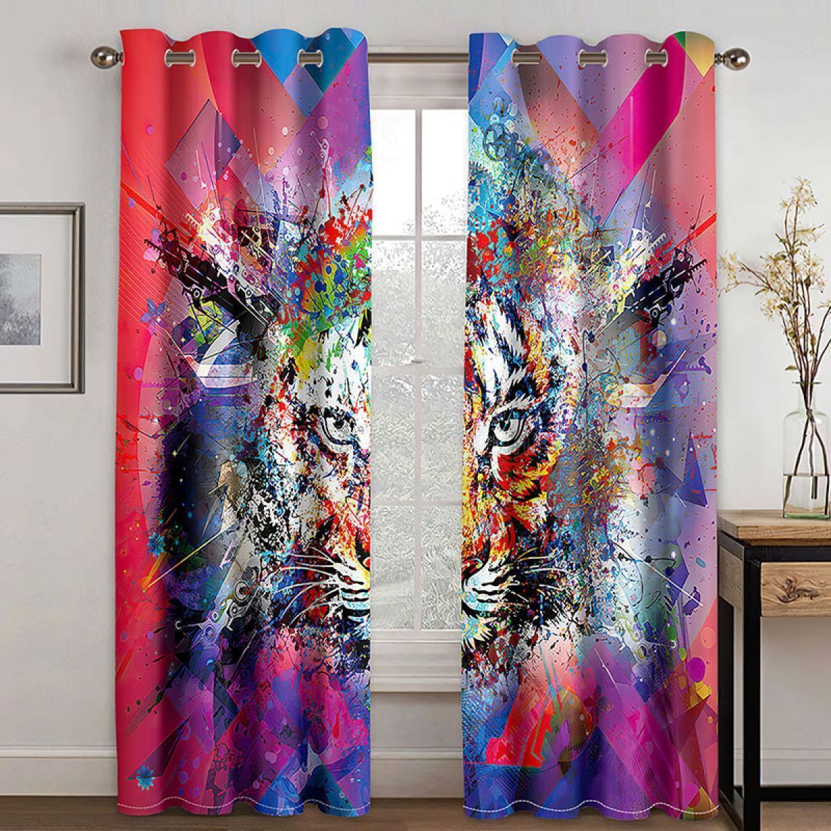colorful tiger printed window curtain home decor 4411