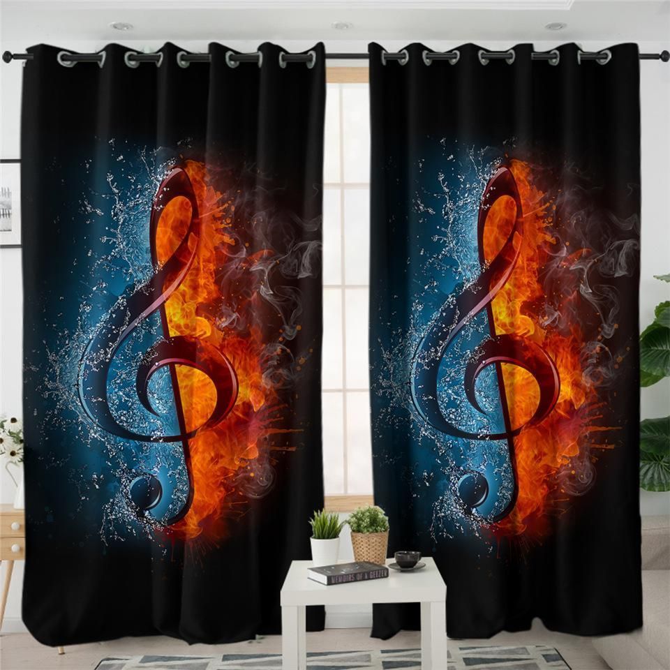 contrast treble clef printed window curtains home decor 3303