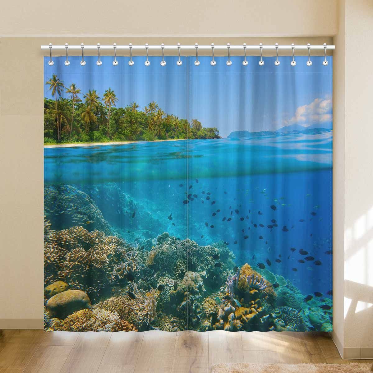 coral reef in tropical sea printed window curtain 3227