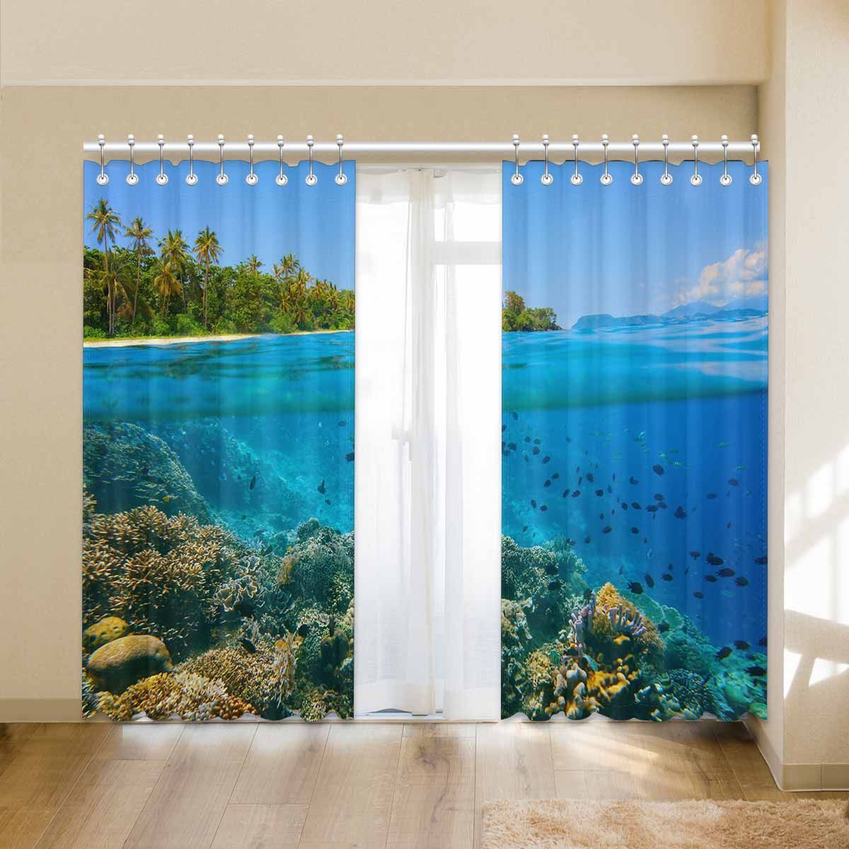 coral reef in tropical sea printed window curtain 5887
