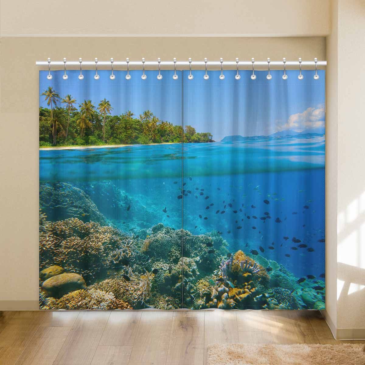 coral reef in tropical sea printed window curtain 8272
