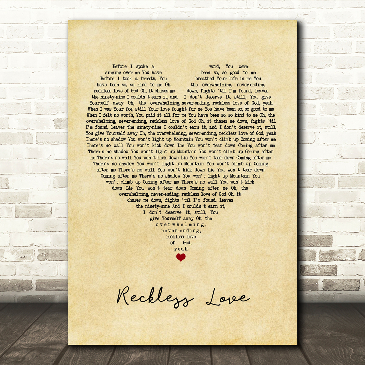 cory asbury reckless love vintage heart song lyric print 5323